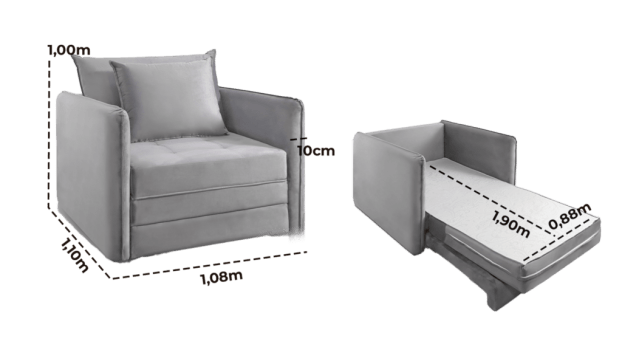 SOFÁ CAMA ADRIANA (SOLTEIRO) COM 1,30M - TECIDO EM VELUDO 562 