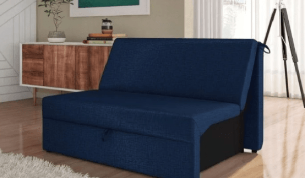 Sofá-Cama Azul-Marinho Aberto – Conforto e Funcionalidade para seu Ambiente