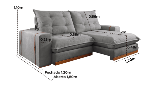 SOFÁ CATARINA EM MOLAS ENSACADAS COM 2,70M - TECIDO EM VELUDO CHUMBO 526