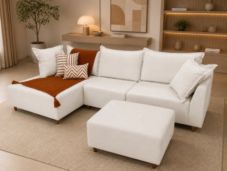 SOFÁ COM CHAISE AREZZO COM 3,10M - LINHO BEGE CLARO B239