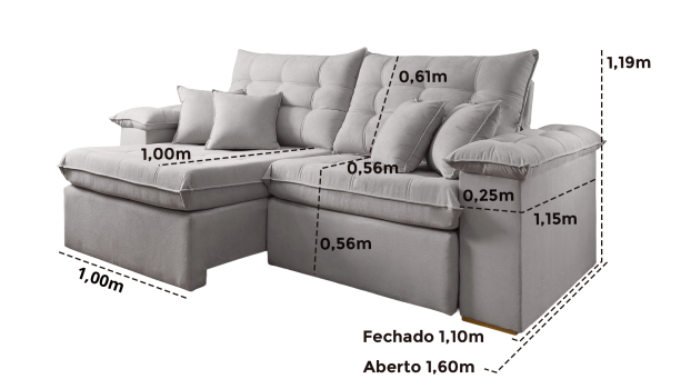 SOFÁ ELEONORA EM MOLAS BONNEL COM 2,50M - TECIDO EM VELUDO CINZA 562