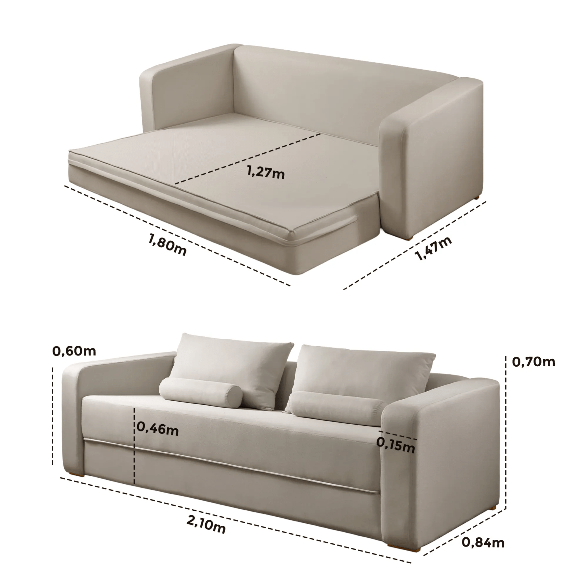 SOFÁ CAMA ELOÁ COM 2,10M - TECIDO EM LINHO BEGE 564