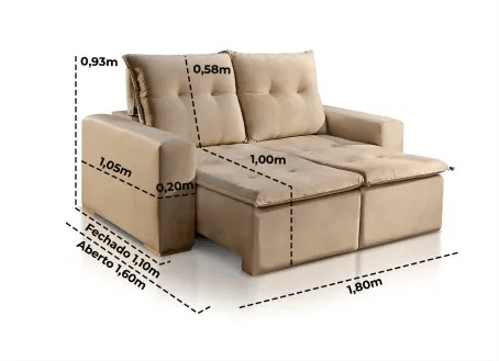 SOFÁ MANUELA EM MOLAS BONNEL COM 2,20M - TECIDO VELUDO BEGE 561