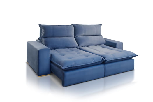 SOFÁ LORENA EM MOLAS ENSACADAS COM 2,50M - TECIDO EM VELUDO AZUL 529