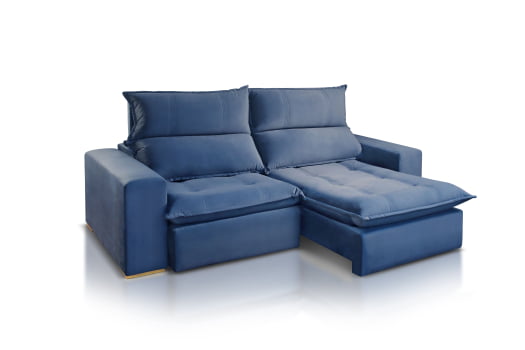 SOFÁ LORENA EM MOLAS ENSACADAS COM 2,50M - TECIDO EM VELUDO AZUL 529