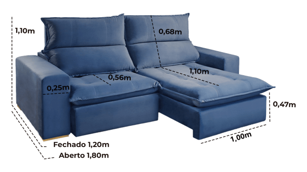 SOFÁ LORENA EM MOLAS ENSACADAS COM 2,50M - TECIDO EM VELUDO AZUL 529