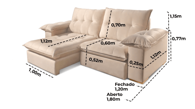 SOFÁ LUZIA EM MOLAS ENSACADAS COM 2,50M - TECIDO VELUDO BEGE 561
