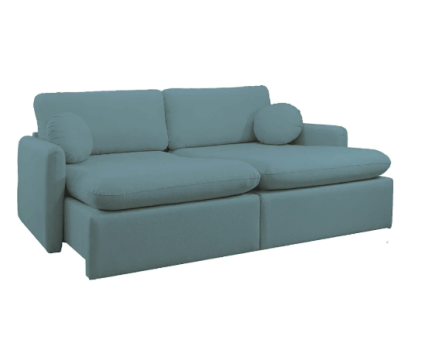 Sofá-Cama de Canto Azul-Claro com Chaise