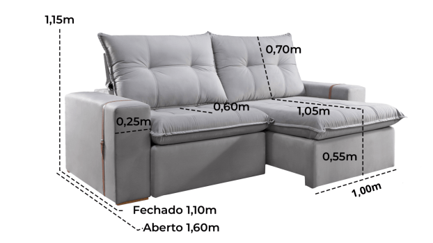 SOFÁ VICTORIA EM MOLAS ENSACADAS COM 2,50M - TECIDO EM VELUDO CINZA 562