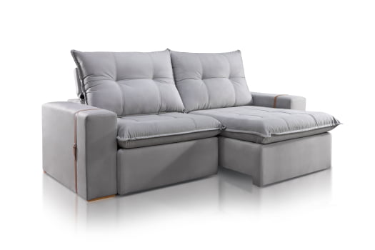 SOFÁ VICTORIA EM MOLAS ENSACADAS COM 2,50M - TECIDO EM VELUDO CINZA 562